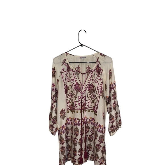 Mira Boho Cream purple and Burgundy brass embellishments Tunic Top Resortwear - Picture 7 of 7